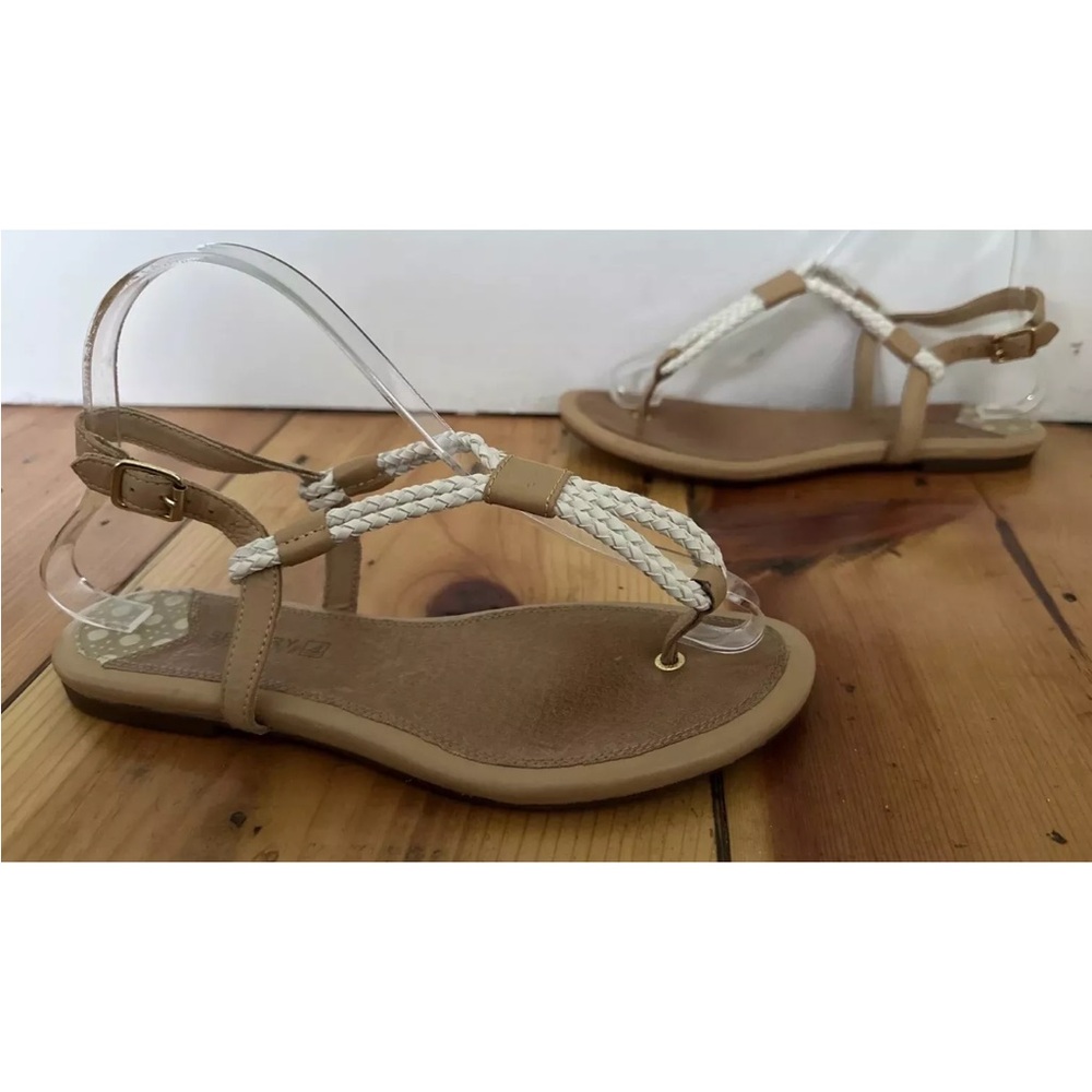 Sperry Tan and White Thong Sandals with Contoured Footbed